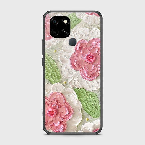 Infinix Smart 6 Cover - Floral Series - Design 13 - Offwhite & Green - HQ Ultra Shine Premium Infinity Glass Soft Silicon Borders Case