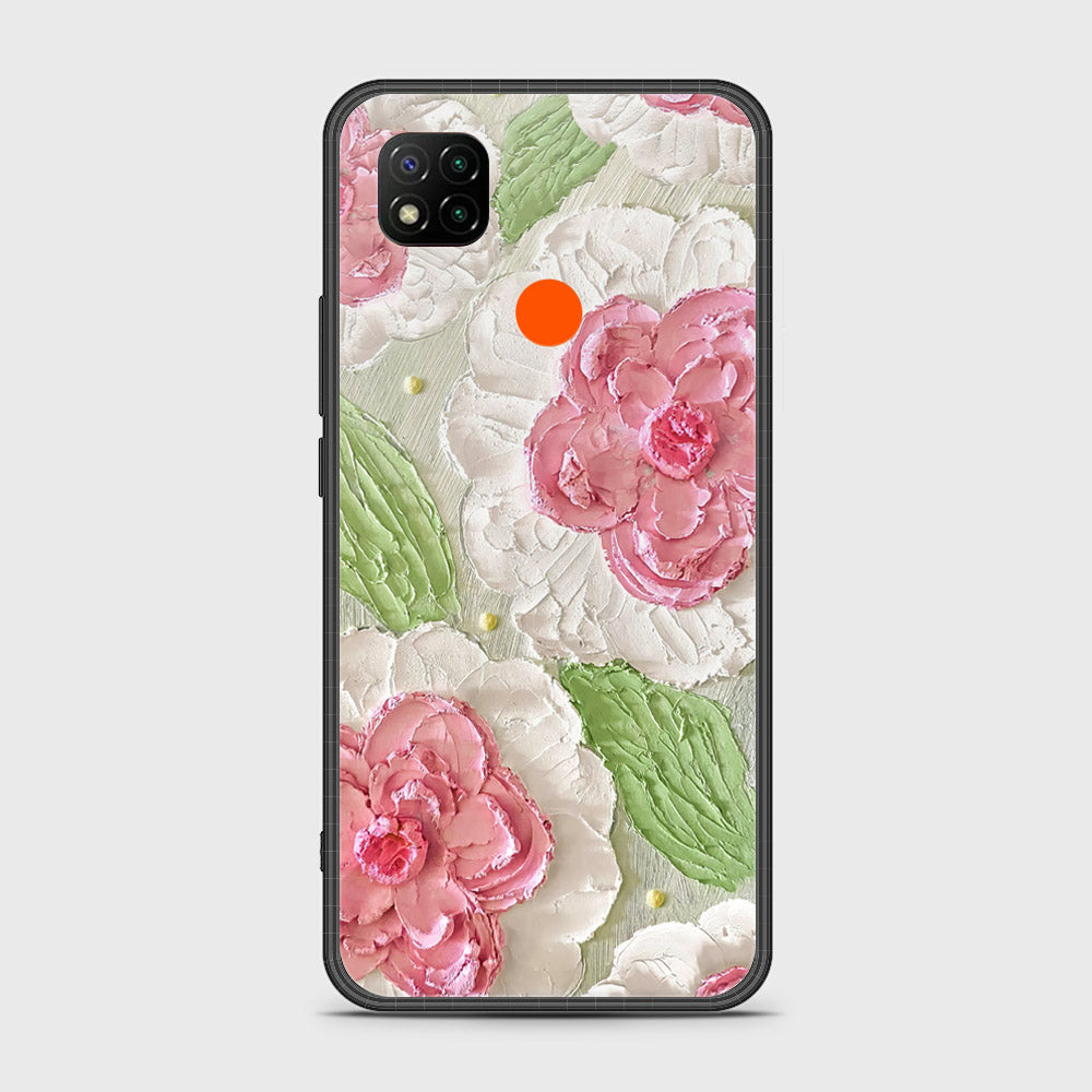 Xiaomi Redmi 9C Cover - Floral Series - Design 13 - Offwhite & Green - HQ Ultra Shine Premium Infinity Glass Soft Silicon Borders Case