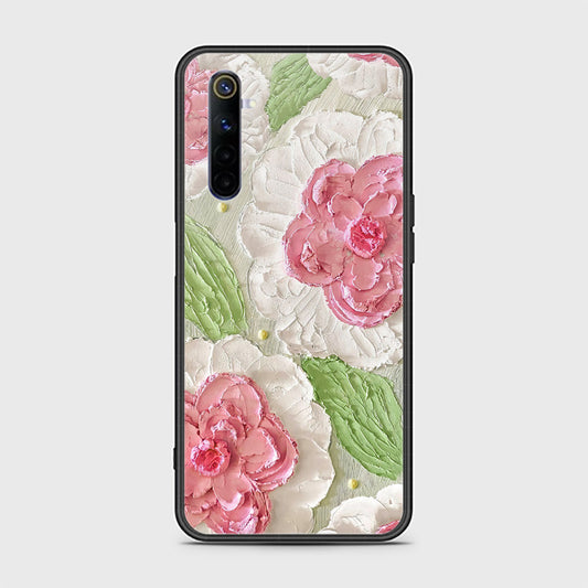 Realme 6 Cover - Floral Series - Design 13 - Offwhite & Green - HQ Ultra Shine Premium Infinity Glass Soft Silicon Borders Case