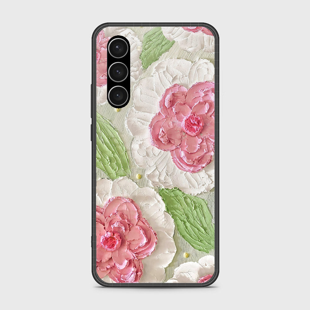 Samsung Galaxy S23 5G Cover - Floral Series - Design 13 - Offwhite & Green - HQ Ultra Shine Premium Infinity Glass Soft Silicon Borders Case