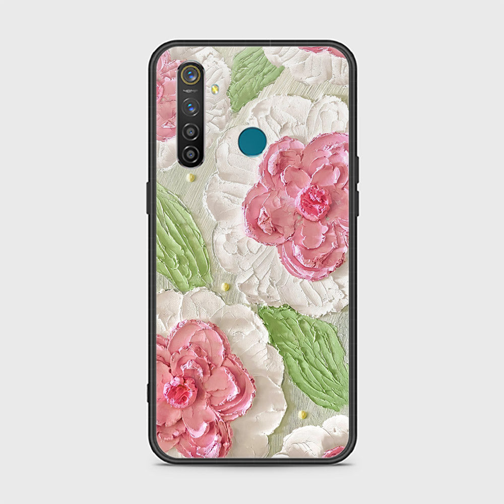 Realme 5 Pro Cover - Floral Series - Design 13 - Offwhite & Green - HQ Ultra Shine Premium Infinity Glass Soft Silicon Borders Case