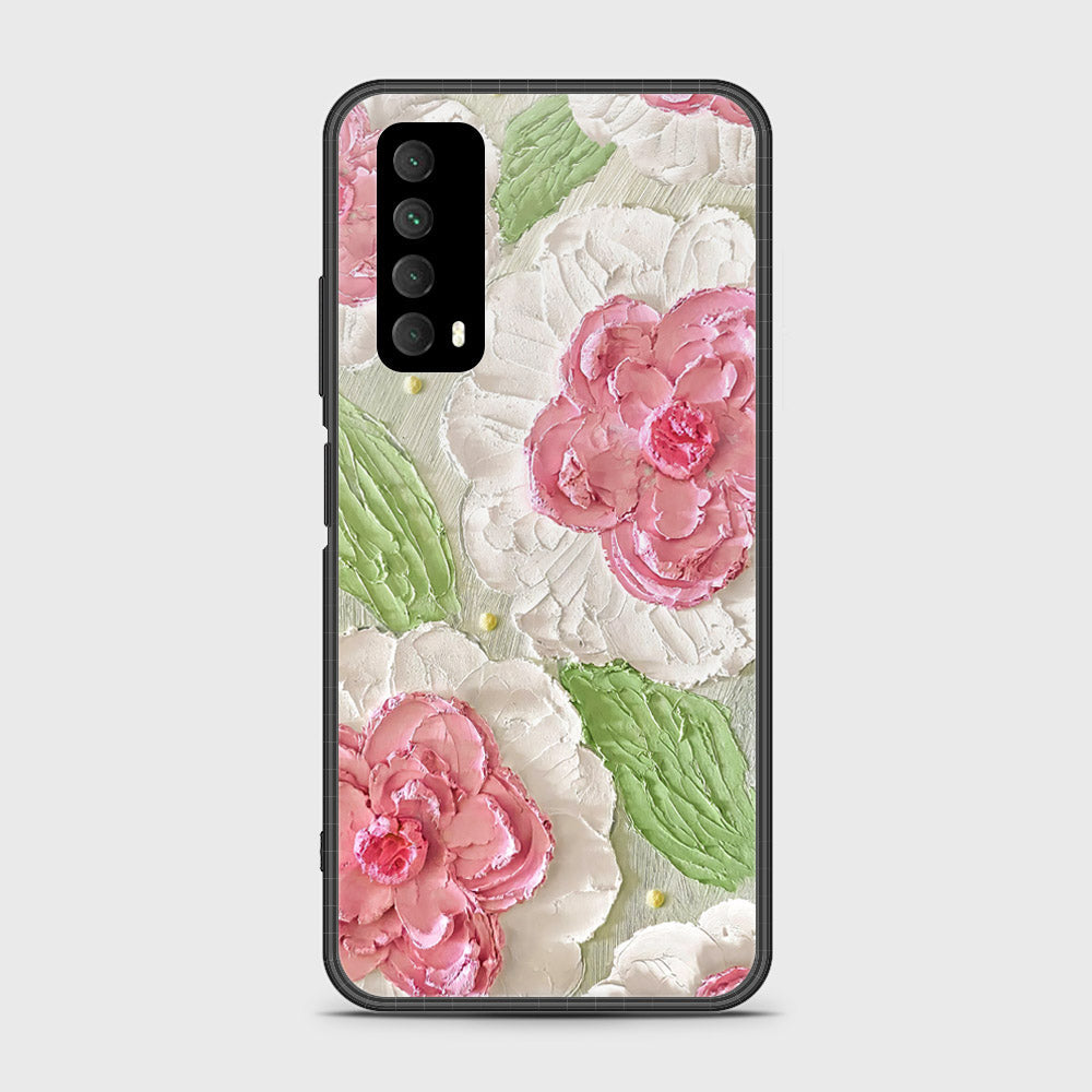 Huawei Y7a Cover - Floral Series - Design 13 - Offwhite & Green - HQ Ultra Shine Premium Infinity Glass Soft Silicon Borders Case