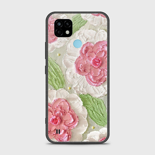 Realme C21 Cover - Floral Series - Design 13 - Offwhite & Green - HQ Ultra Shine Premium Infinity Glass Soft Silicon Borders Case