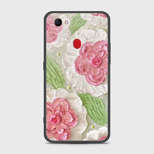 Oppo F7 Cover - Floral Series - Design 13 - Offwhite & Green - HQ Ultra Shine Premium Infinity Glass Soft Silicon Borders Case