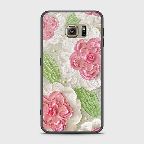 Samsung Galaxy S6 Cover - Floral Series - Design 13 - Offwhite & Green - HQ Ultra Shine Premium Infinity Glass Soft Silicon Borders Case