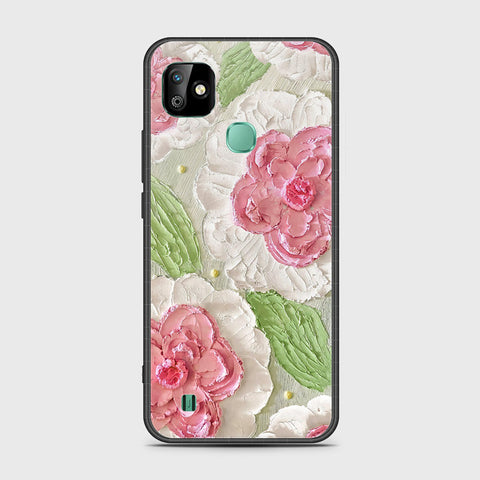 Infinix Smart HD 2021 Cover - Floral Series - Design 13 - Offwhite & Green - HQ Ultra Shine Premium Infinity Glass Soft Silicon Borders Case