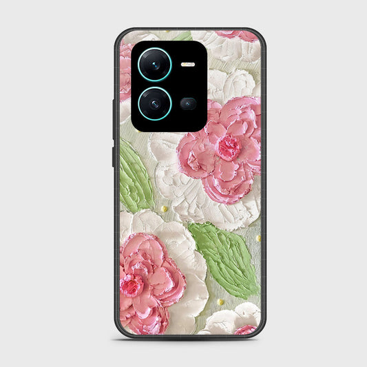 Vivo V25 5G Cover - Floral Series - Design 13 - Offwhite & Green - HQ Ultra Shine Premium Infinity Glass Soft Silicon Borders Case