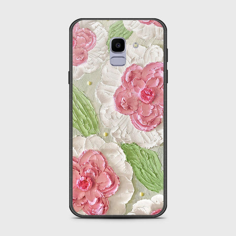 Samsung Galaxy J6 2018 Cover - Floral Series - Design 13 - Offwhite & Green - HQ Ultra Shine Premium Infinity Glass Soft Silicon Borders Case