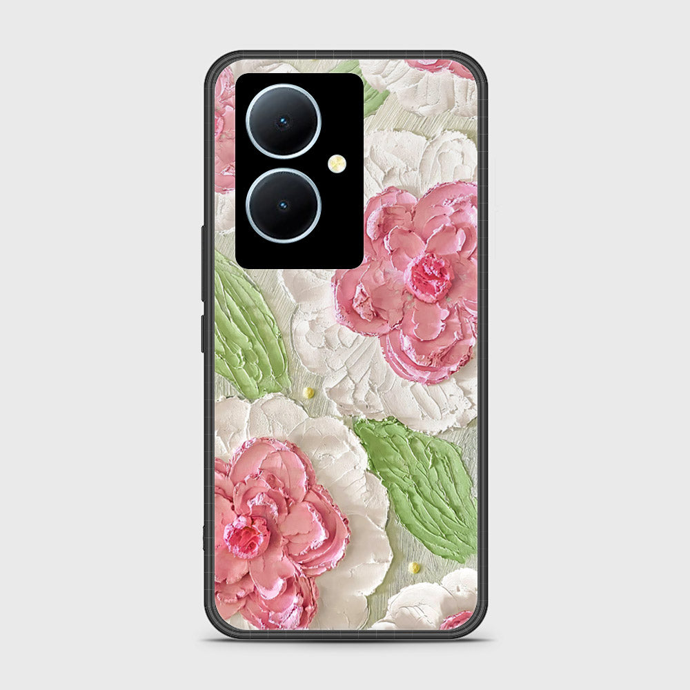 Vivo Y78 Plus 5G Cover - Floral Series - Design 13 - Offwhite & Green - HQ Ultra Shine Premium Infinity Glass Soft Silicon Borders Case