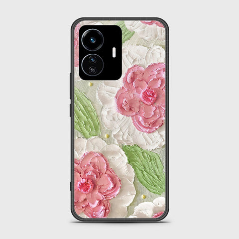 Vivo Y77 5G Cover - Floral Series - Design 13 - Offwhite & Green - HQ Ultra Shine Premium Infinity Glass Soft Silicon Borders Case