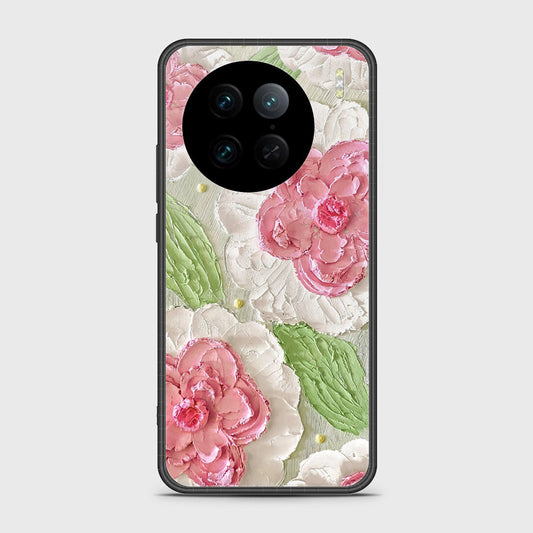 Vivo X90 Pro Cover - Floral Series - Design 13 - Offwhite & Green - HQ Ultra Shine Premium Infinity Glass Soft Silicon Borders Case