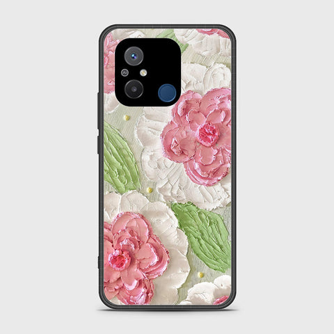 Xiaomi Poco C55 Cover - Floral Series - Design 13 - Offwhite & Green - HQ Ultra Shine Premium Infinity Glass Soft Silicon Borders Case