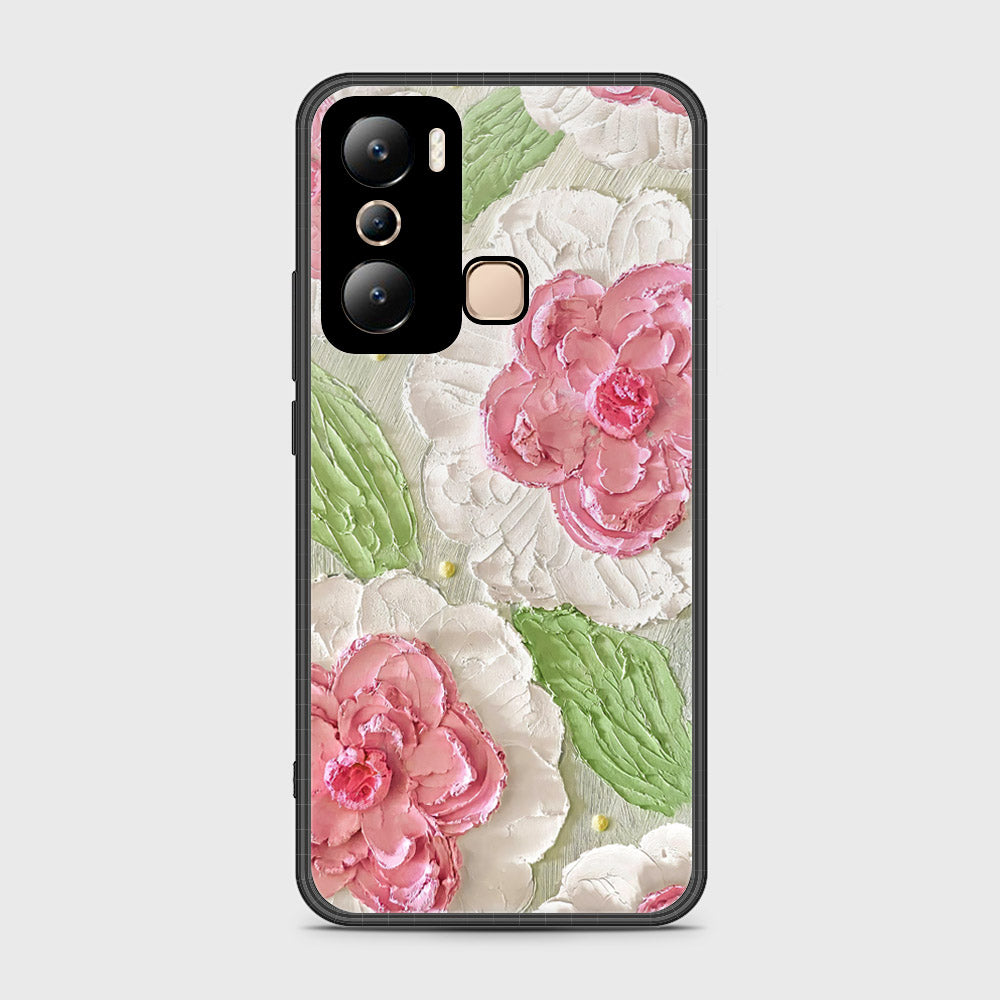 Infinix Hot 20i Cover - Floral Series - Design 13 - Offwhite & Green - HQ Ultra Shine Premium Infinity Glass Soft Silicon Borders Case