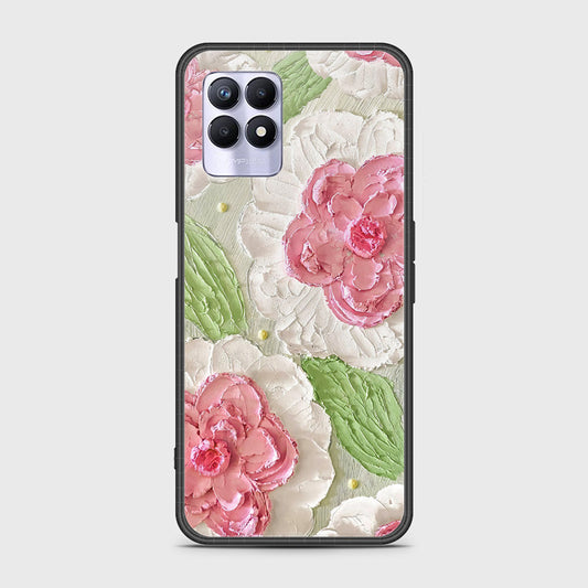 Realme 8i Cover - Floral Series - Design 13 - Offwhite & Green - HQ Ultra Shine Premium Infinity Glass Soft Silicon Borders Case