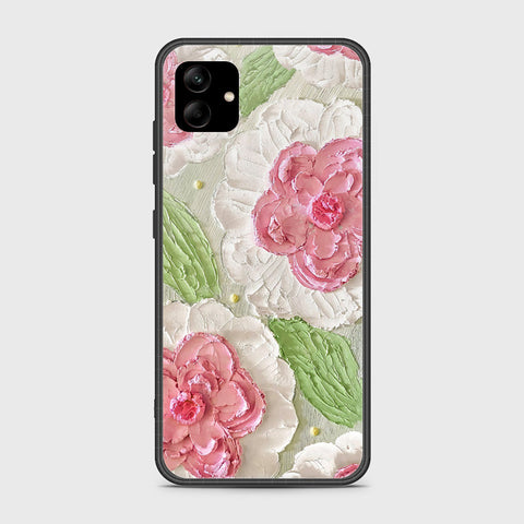 Samsung Galaxy A04e Cover - Floral Series - Design 13 - Offwhite & Green - HQ Ultra Shine Premium Infinity Glass Soft Silicon Borders Case