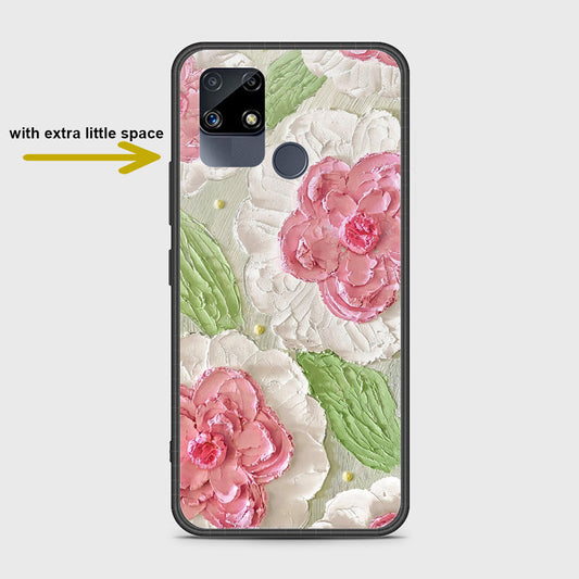 Realme Narzo 20 Cover - Floral Series - Design 13 - Offwhite & Green - HQ Ultra Shine Premium Infinity Glass Soft Silicon Borders Case