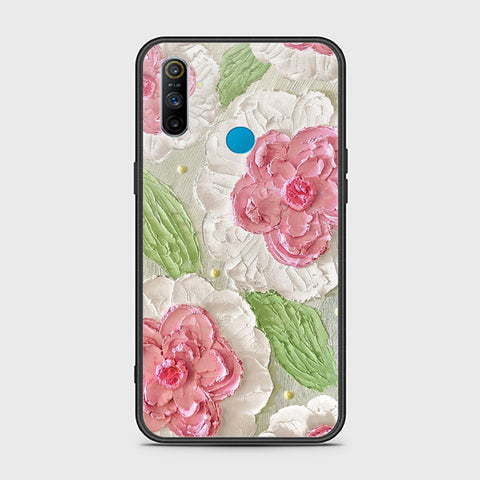 Realme 5i Cover - Floral Series - Design 13 - Offwhite & Green - HQ Ultra Shine Premium Infinity Glass Soft Silicon Borders Case