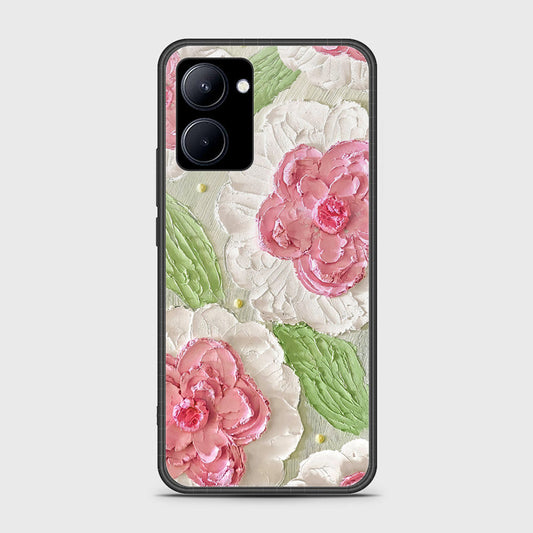 Realme C33 Cover - Floral Series - Design 13 - Offwhite & Green - HQ Ultra Shine Premium Infinity Glass Soft Silicon Borders Case