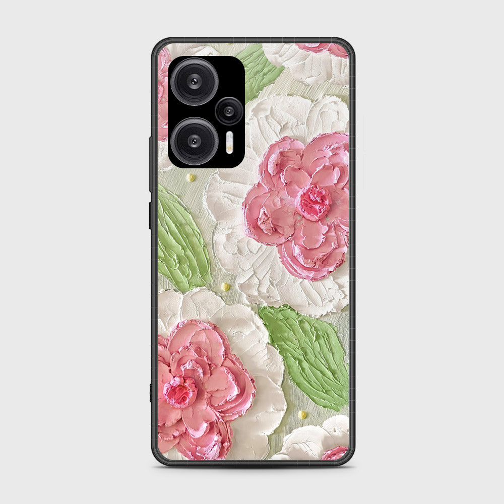 Xiaomi Redmi Note 12 Turbo Cover - Floral Series - Design 13 - Offwhite & Green - HQ Ultra Shine Premium Infinity Glass Soft Silicon Borders Case