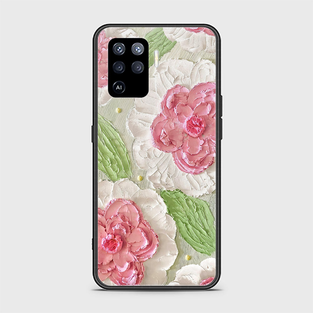 Oppo A94 Cover - Floral Series - Design 13 - Offwhite & Green - HQ Ultra Shine Premium Infinity Glass Soft Silicon Borders Case