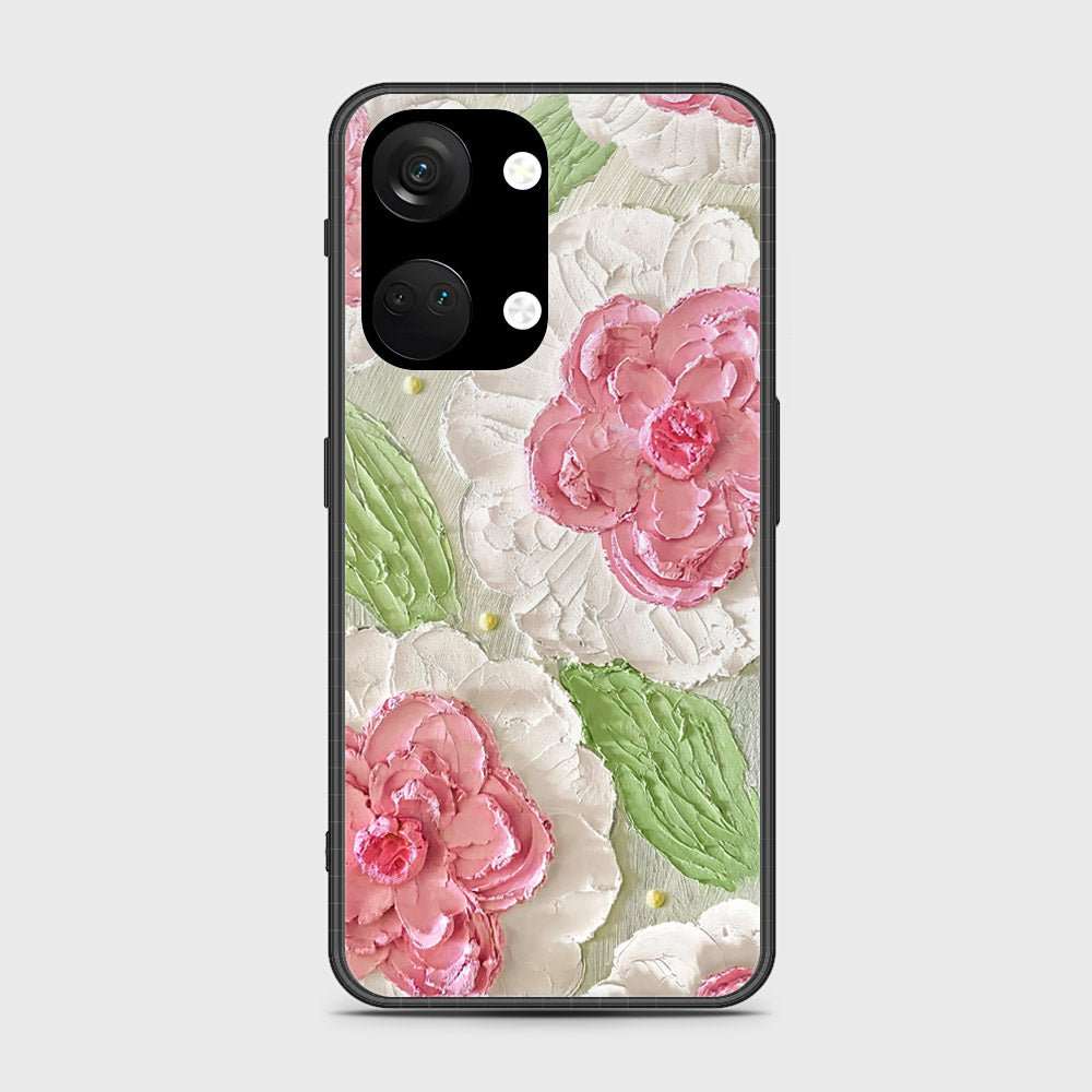 OnePlus Ace 2V Cover - Floral Series - Design 13 - Offwhite & Green - HQ Ultra Shine Premium Infinity Glass Soft Silicon Borders Case