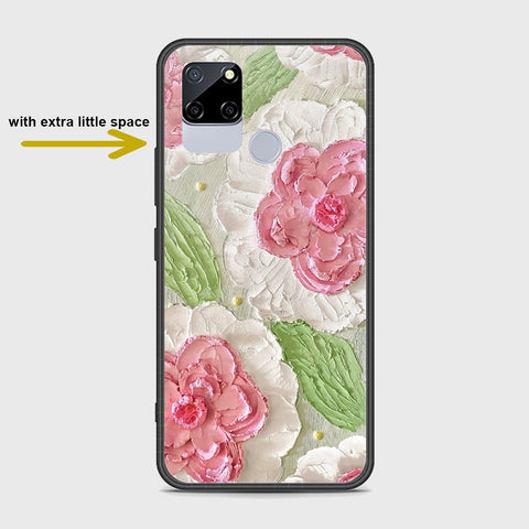 Realme C12 Cover - Floral Series - Design 13 - Offwhite & Green - HQ Ultra Shine Premium Infinity Glass Soft Silicon Borders Case