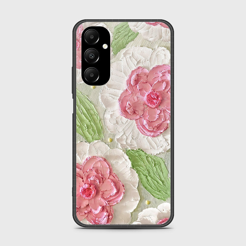 Samsung Galaxy A05s Cover - Floral Series - Design 13 - Offwhite & Green - HQ Ultra Shine Premium Infinity Glass Soft Silicon Borders Case