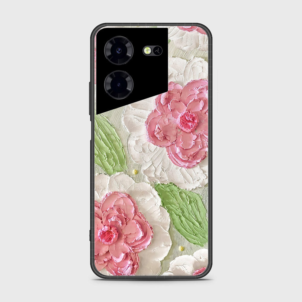 Tecno Pova 5 Pro Cover - Floral Series - Design 13 - Offwhite & Green - HQ Ultra Shine Premium Infinity Glass Soft Silicon Borders Case