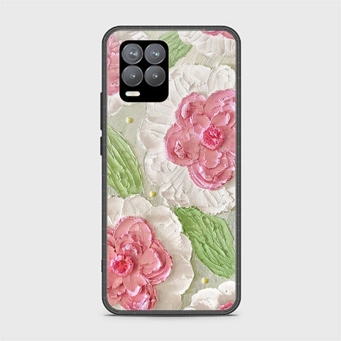 Realme 8 Cover - Floral Series - Design 13 - Offwhite & Green - HQ Ultra Shine Premium Infinity Glass Soft Silicon Borders Case