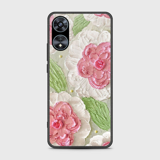 Oppo A58 4G Cover - Floral Series - Design 13 - Offwhite & Green - HQ Ultra Shine Premium Infinity Glass Soft Silicon Borders Case