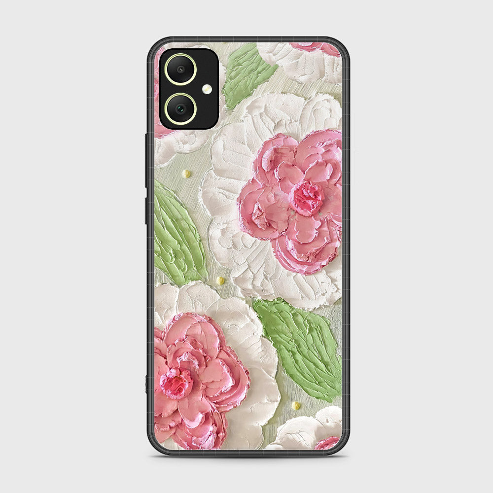 Samsung Galaxy A05 Cover - Floral Series - Design 13 - Offwhite & Green - HQ Ultra Shine Premium Infinity Glass Soft Silicon Borders Case