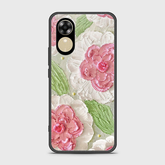 Oppo A17k Cover - Floral Series - Design 13 - Offwhite & Green - HQ Ultra Shine Premium Infinity Glass Soft Silicon Borders Case