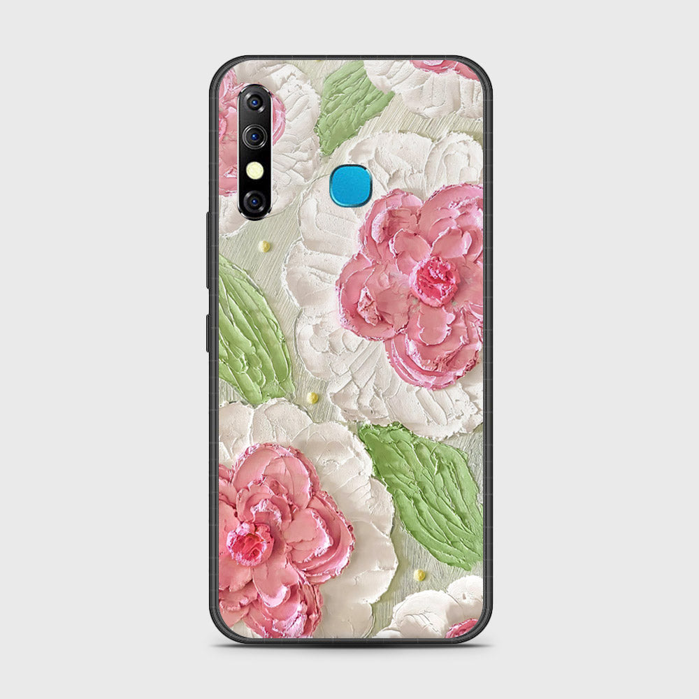 Infinix Hot 8 Cover - Floral Series - Design 13 - Offwhite & Green - HQ Ultra Shine Premium Infinity Glass Soft Silicon Borders Case