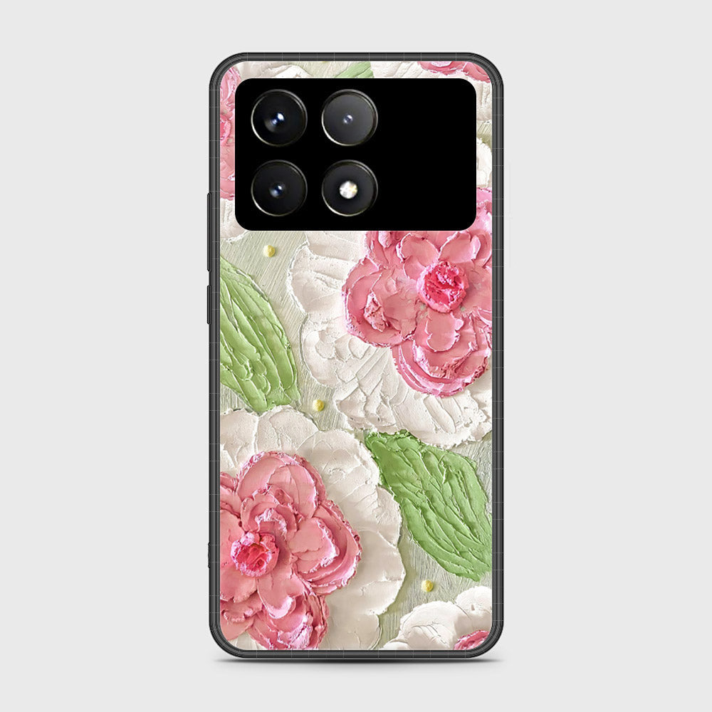 Xiaomi Redmi K70 Cover - Floral Series - Design 13 - Offwhite & Green - HQ Ultra Shine Premium Infinity Glass Soft Silicon Borders Case