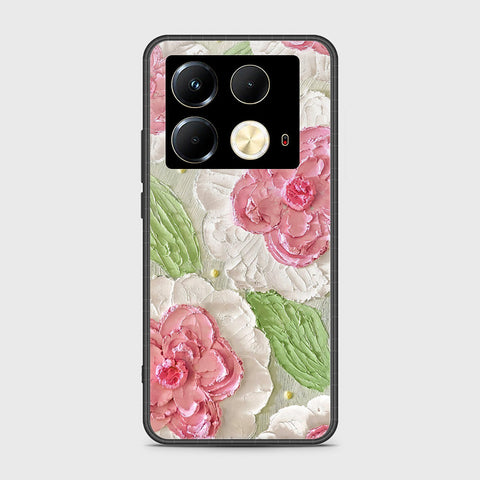 Infinix Note 40 Cover - Floral Series - Design 13 - Offwhite & Green - HQ Ultra Shine Premium Infinity Glass Soft Silicon Borders Case