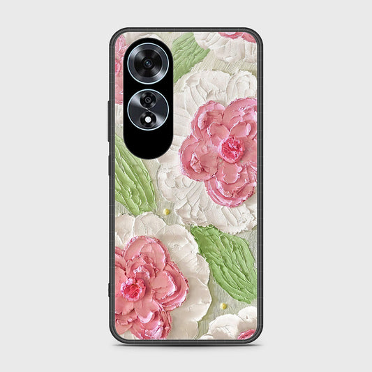 Oppo A60 Cover - Floral Series - Design 13 - Offwhite & Green - HQ Ultra Shine Premium Infinity Glass Soft Silicon Borders Case