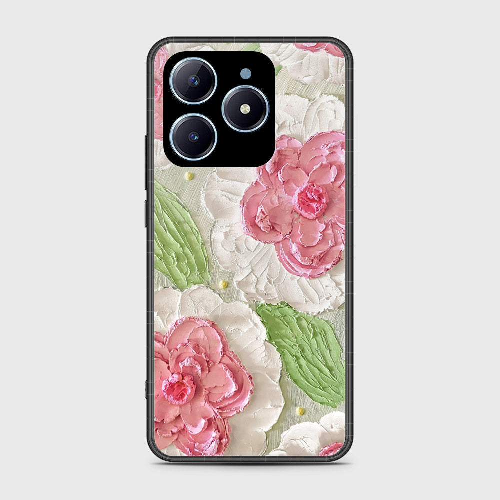 Realme C63 Cover - Floral Series - Design 13 - Offwhite & Green - HQ Ultra Shine Premium Infinity Glass Soft Silicon Borders Case