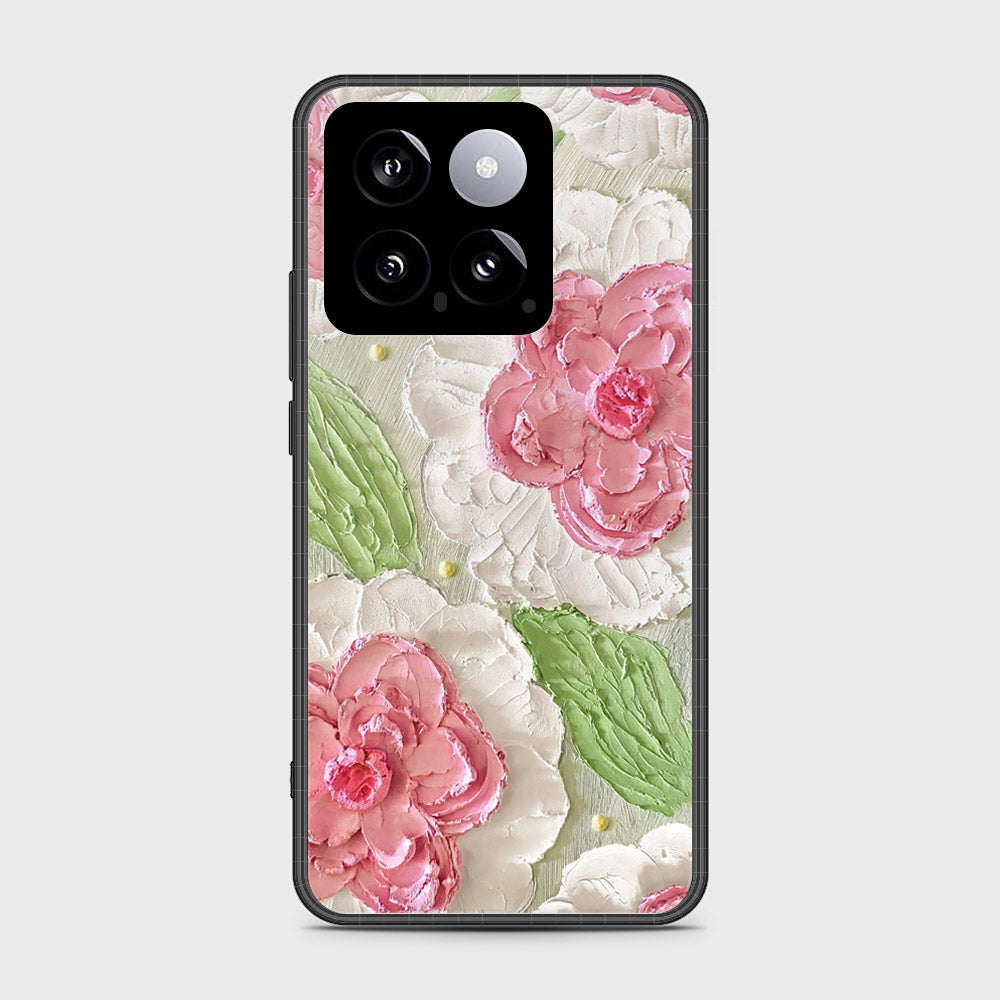 Xiaomi 14 Cover - Floral Series - Design 13 - Offwhite & Green - HQ Ultra Shine Premium Infinity Glass Soft Silicon Borders Case