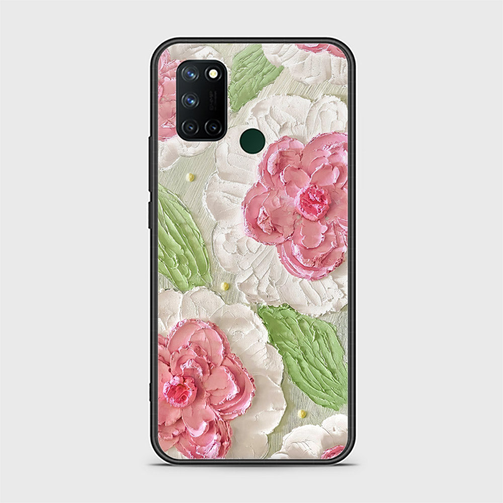 Realme 7i Cover - Floral Series - Design 13 - Offwhite & Green - HQ Ultra Shine Premium Infinity Glass Soft Silicon Borders Case