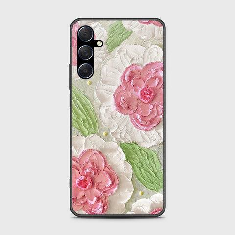 Samsung Galaxy M54 Cover - Floral Series - Design 13 - Offwhite & Green - HQ Ultra Shine Premium Infinity Glass Soft Silicon Borders Case