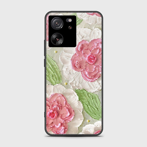 Xiaomi 13T Pro Cover - Floral Series - Design 13 - Offwhite & Green - HQ Ultra Shine Premium Infinity Glass Soft Silicon Borders Case