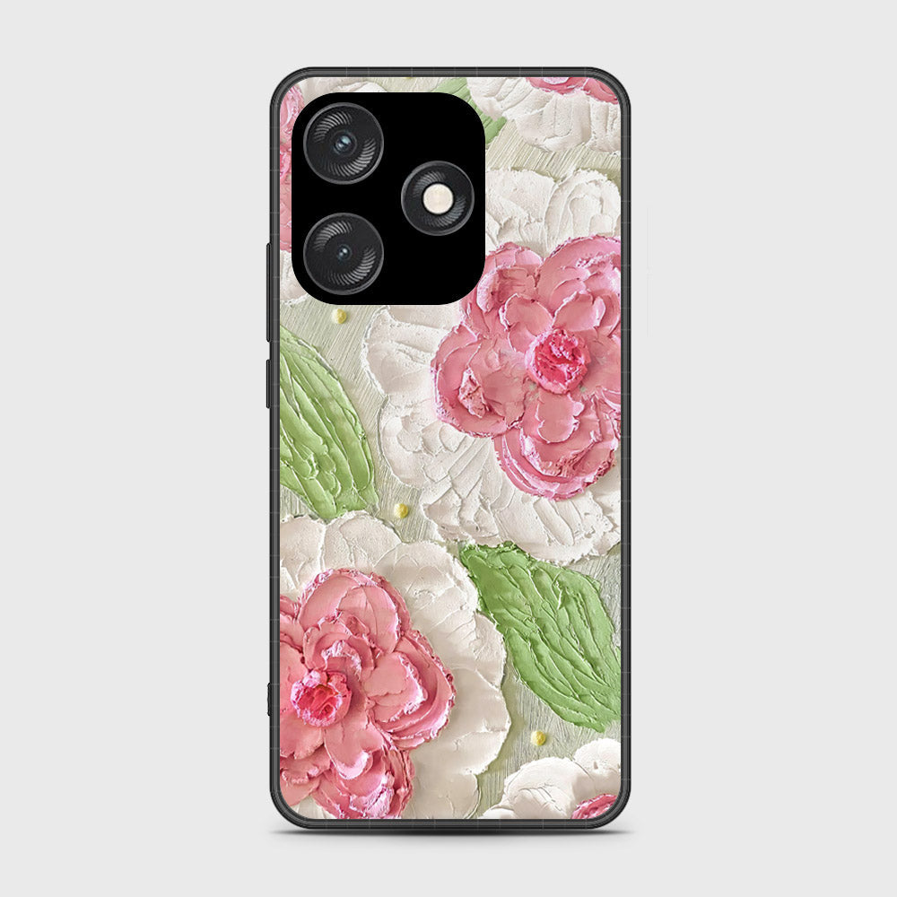 Tecno Spark 10 Cover - Floral Series - Design 13 - Offwhite & Green - HQ Ultra Shine Premium Infinity Glass Soft Silicon Borders Case