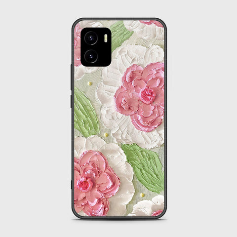 Vivo Y15c Cover - Floral Series - Design 13 - Offwhite & Green - HQ Ultra Shine Premium Infinity Glass Soft Silicon Borders Case