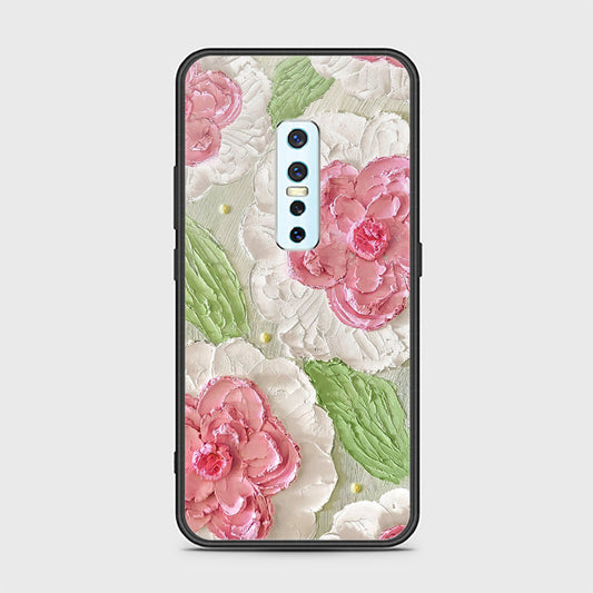 Vivo V17 Pro Cover - Floral Series - Design 13 - Offwhite & Green - HQ Ultra Shine Premium Infinity Glass Soft Silicon Borders Case