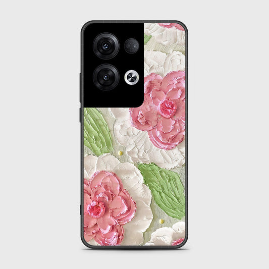 Oppo Reno 8 Pro Cover - Floral Series - Design 13 - Offwhite & Green - HQ Ultra Shine Premium Infinity Glass Soft Silicon Borders Case