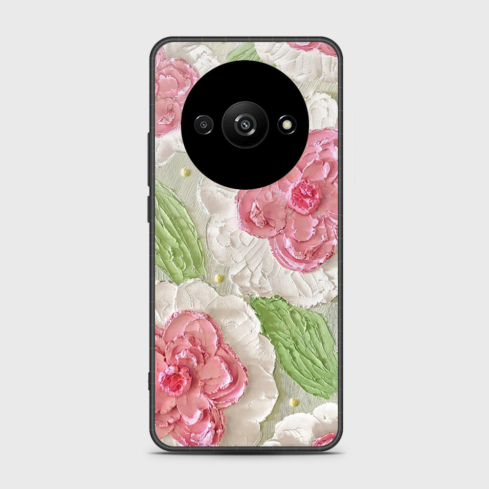 Xiaomi Redmi A3 Cover - Floral Series - Design 13 - Offwhite & Green - HQ Ultra Shine Premium Infinity Glass Soft Silicon Borders Case