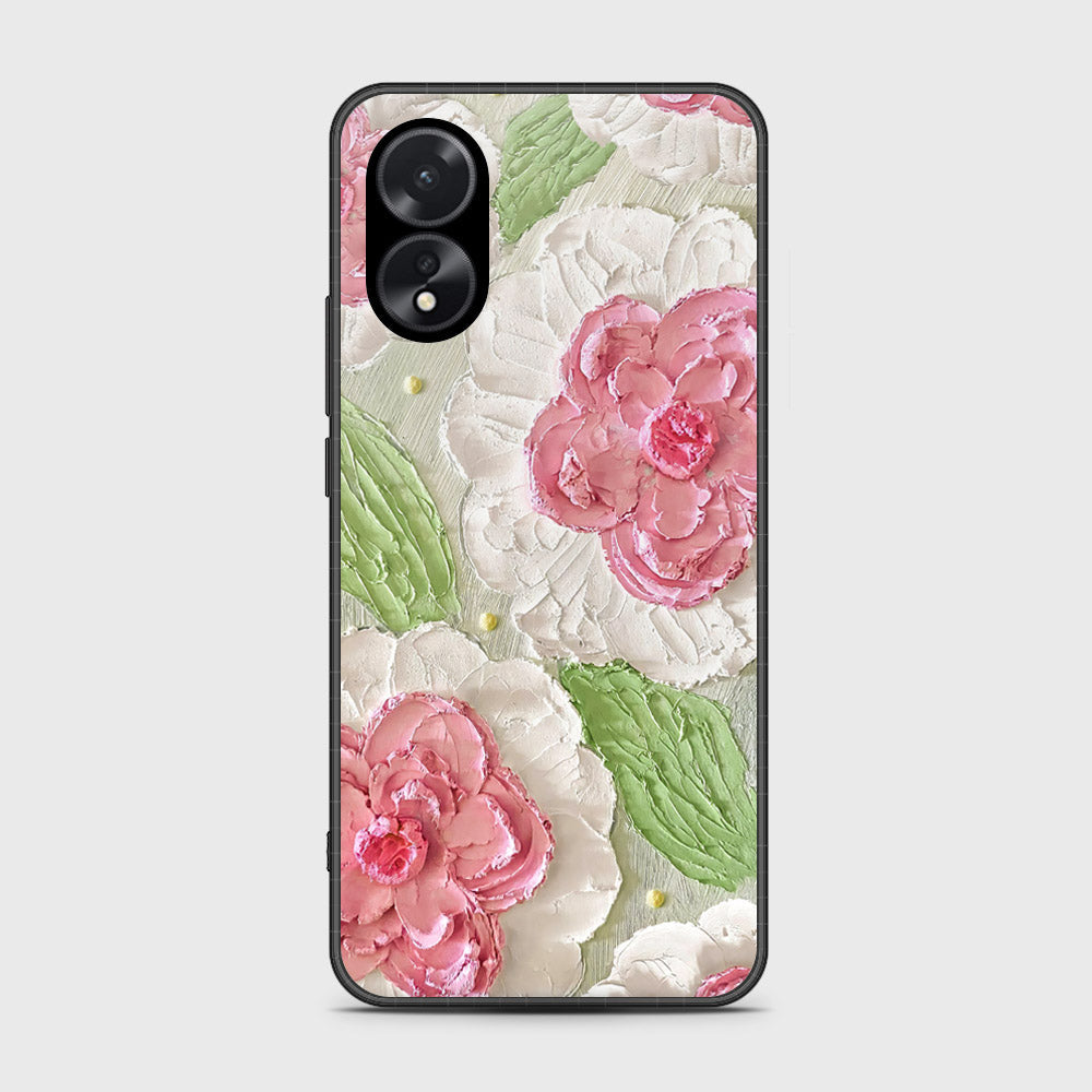 Oppo A18 Cover - Floral Series - Design 13 - Offwhite & Green - HQ Ultra Shine Premium Infinity Glass Soft Silicon Borders Case