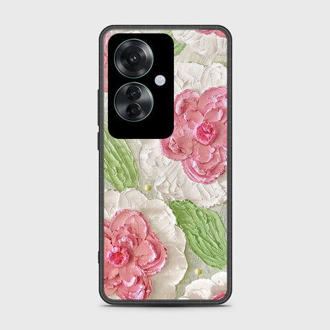 Oppo Reno 11F 5G Cover - Floral Series - Design 13 - Offwhite & Green - HQ Ultra Shine Premium Infinity Glass Soft Silicon Borders Case