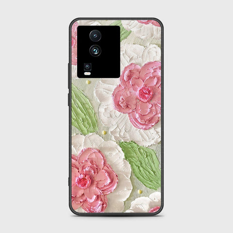 Vivo iQOO Neo 7 Cover - Floral Series - Design 13 - Offwhite & Green - HQ Ultra Shine Premium Infinity Glass Soft Silicon Borders Case