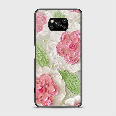 Xiaomi Poco X3 Cover - Floral Series - Design 13 - Offwhite & Green - HQ Ultra Shine Premium Infinity Glass Soft Silicon Borders Case